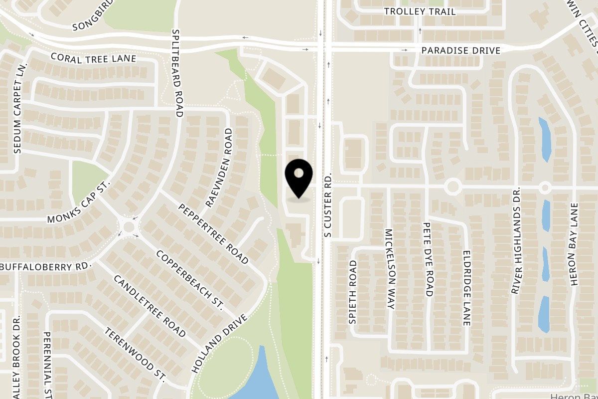 Map showing the location of UlavacharU Indian Restaurant on 7875 Custer Rd in Frisco